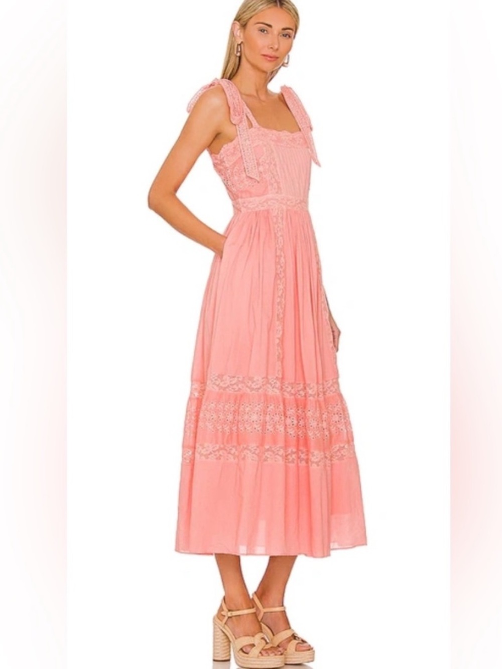 Love Shack Fancy Ayala Dress in Peach Blossom 100% Cotton - Picture 2 of 16